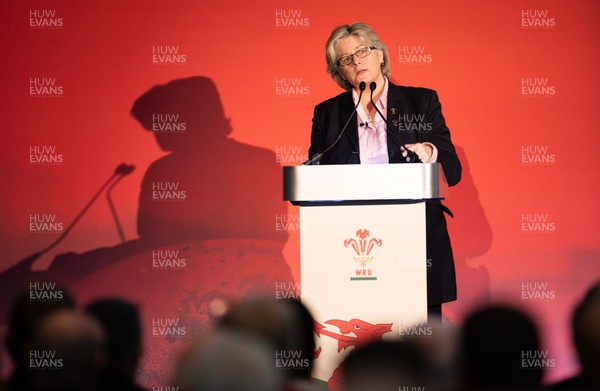 301125 - Welsh Rugby Union AGM, Vale Hotel - Welsh Rugby Union board member and Chair of the Women's Rugby Committee Amanda Bennett addresses delegates at the AGM