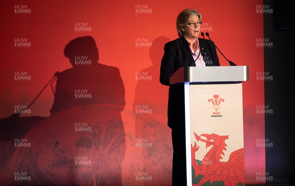 301125 - Welsh Rugby Union AGM, Vale Hotel - Welsh Rugby Union board member and Chair of the Women's Rugby Committee Amanda Bennett addresses delegates at the AGM