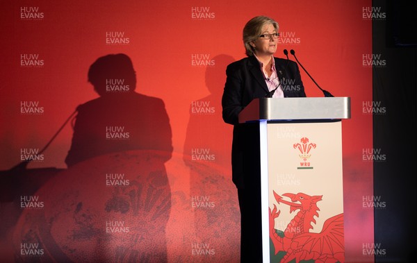 301125 - Welsh Rugby Union AGM, Vale Hotel - Welsh Rugby Union board member and Chair of the Women's Rugby Committee Amanda Bennett addresses delegates at the AGM