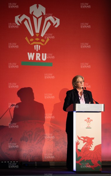 301125 - Welsh Rugby Union AGM, Vale Hotel - Welsh Rugby Union board member and Chair of the Women's Rugby Committee Amanda Bennett addresses delegates at the AGM