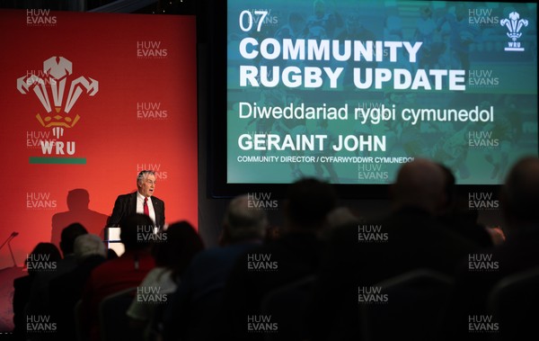 301125 - Welsh Rugby Union AGM, Vale Hotel - Welsh Rugby Union Community Director Geraint John addresses delegates at the AGM
