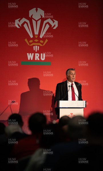 301125 - Welsh Rugby Union AGM, Vale Hotel - Welsh Rugby Union Community Director Geraint John addresses delegates at the AGM