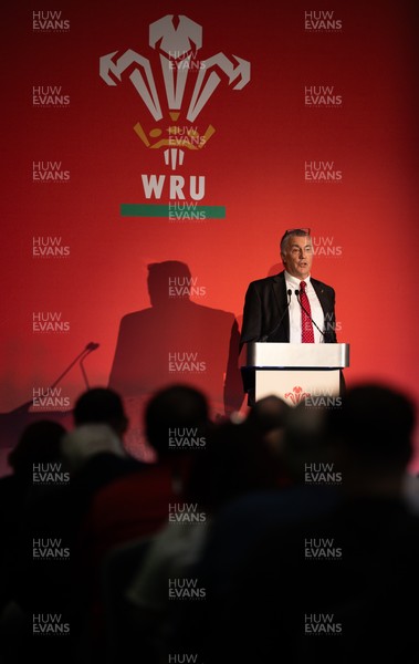 301125 - Welsh Rugby Union AGM, Vale Hotel - Welsh Rugby Union Community Director Geraint John addresses delegates at the AGM