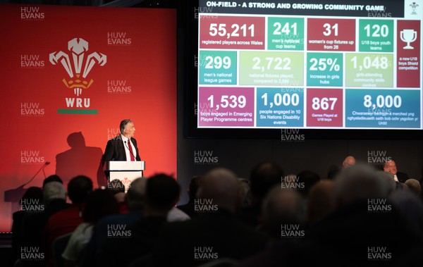 301125 - Welsh Rugby Union AGM, Vale Hotel - Welsh Rugby Union Community Director Geraint John addresses delegates at the AGM