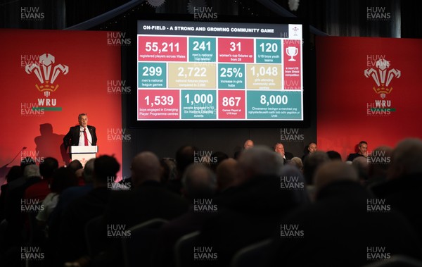 301125 - Welsh Rugby Union AGM, Vale Hotel - Welsh Rugby Union Community Director Geraint John addresses delegates at the AGM