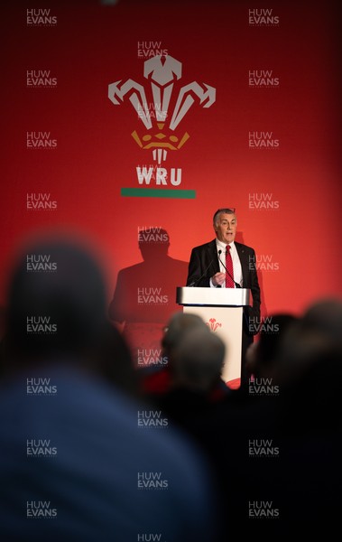 301125 - Welsh Rugby Union AGM, Vale Hotel - Welsh Rugby Union Community Director Geraint John addresses delegates at the AGM