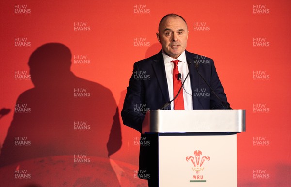 301125 - Welsh Rugby Union AGM, Vale Hotel - Welsh Rugby Union Chief Commercial Officer Leighton Davies addresses delegates at the AGM