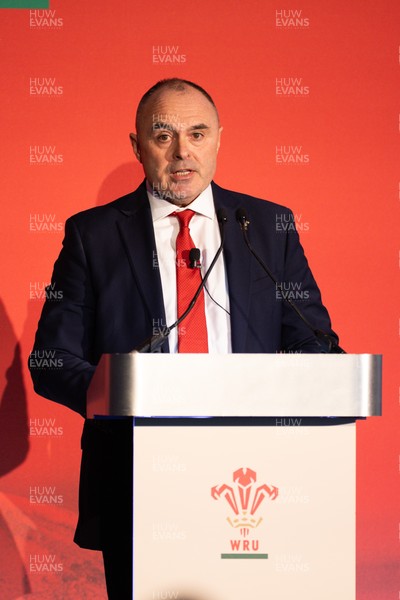 301125 - Welsh Rugby Union AGM, Vale Hotel - Welsh Rugby Union Chief Commercial Officer Leighton Davies addresses delegates at the AGM