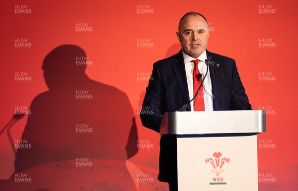 301125 - Welsh Rugby Union AGM, Vale Hotel - Welsh Rugby Union Chief Commercial Officer Leighton Davies addresses delegates at the AGM