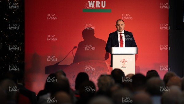 301125 - Welsh Rugby Union AGM, Vale Hotel - Welsh Rugby Union Chief Commercial Officer Leighton Davies addresses delegates at the AGM