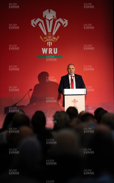 301125 - Welsh Rugby Union AGM, Vale Hotel - Welsh Rugby Union Chief Commercial Officer Leighton Davies addresses delegates at the AGM