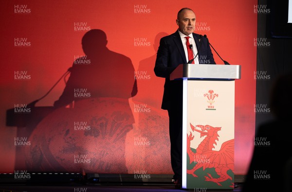 301125 - Welsh Rugby Union AGM, Vale Hotel - Welsh Rugby Union Chief Commercial Officer Leighton Davies addresses delegates at the AGM