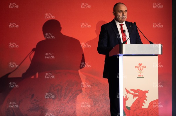 301125 - Welsh Rugby Union AGM, Vale Hotel - Welsh Rugby Union Chief Commercial Officer Leighton Davies addresses delegates at the AGM