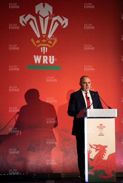301125 - Welsh Rugby Union AGM, Vale Hotel - Welsh Rugby Union Chief Commercial Officer Leighton Davies addresses delegates at the AGM