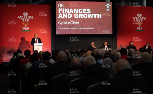301125 - Welsh Rugby Union AGM, Vale Hotel - Welsh Rugby Union Chief Commercial Officer Leighton Davies addresses delegates at the AGM