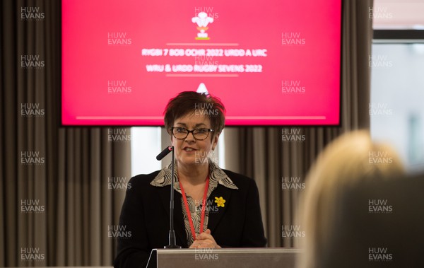 160222 - WRU and Urdd Rugby Sevens 2022 Launch, Principality Stadium - Dawn Bawden MS Deputy Minister for Arts and Sport speaking at the launch event at the Principality Stadium for the WRU and Urdd Rugby Sevens 2022 tournament