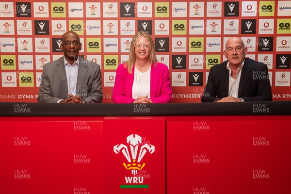 170823 - WRU Appoint New Chief Executive - Nigel Walker, Abi Tierney and Richard Collier-Keywood during the announcement
