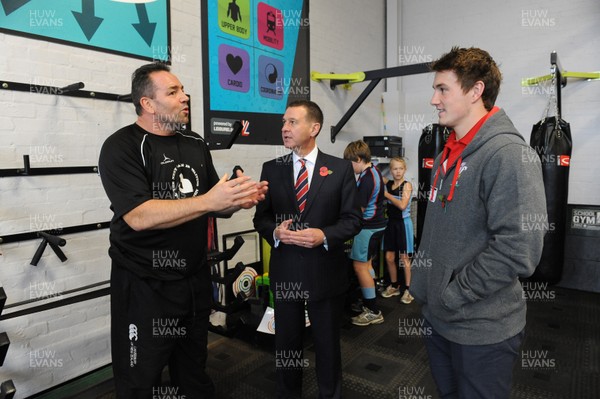 061113 - Wales Rugby Players Back to School - Roger Lewis and Jonathan Davies during a visit to Ysgol Dyffryn Taf in Whitland