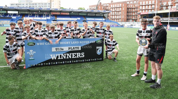 220522 - WRU Cardiff Rugby Land Rover Cup Finals Day - Pontyclun are presented with the U13 Plate  after beating Llanharan in the final