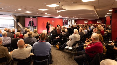 130426 - Welsh Rugby Union EGM - Terry Cobner, WRU President during the Extraordinary General Meeting held at the Principality Stadium
