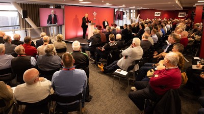 130426 - Welsh Rugby Union EGM - Terry Cobner, WRU President during the Extraordinary General Meeting held at the Principality Stadium