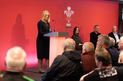 130426 - Welsh Rugby Union EGM - Abi Tierney, WRU Group Chief Executive Officer, during the Extraordinary General Meeting held at the Principality Stadium