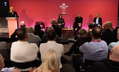 130426 - Welsh Rugby Union EGM - Abi Tierney, WRU Group Chief Executive Officer, Lydia Stirling, WRU Chief People Officer, Dave Reddin, WRU Director of Rugby and Elite Performance and Geraint John, WRU Community Director take questions during the Extraordinary General Meeting held at the Principality Stadium