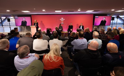130426 - Welsh Rugby Union EGM - Abi Tierney, WRU Group Chief Executive Officer, Lydia Stirling, WRU Chief People Officer, Dave Reddin, WRU Director of Rugby and Elite Performance and Geraint John, WRU Community Director take questions during the Extraordinary General Meeting held at the Principality Stadium