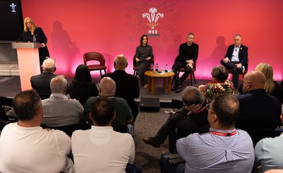 130426 - Welsh Rugby Union EGM - Abi Tierney, WRU Group Chief Executive Officer, Lydia Stirling, WRU Chief People Officer, Dave Reddin, WRU Director of Rugby and Elite Performance and Geraint John, WRU Community Director take questions during the Extraordinary General Meeting held at the Principality Stadium