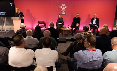 130426 - Welsh Rugby Union EGM - Abi Tierney, WRU Group Chief Executive Officer, Lydia Stirling, WRU Chief People Officer, Dave Reddin, WRU Director of Rugby and Elite Performance and Geraint John, WRU Community Director take questions during the Extraordinary General Meeting held at the Principality Stadium