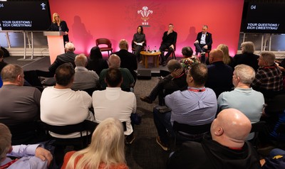 130426 - Welsh Rugby Union EGM - Abi Tierney, WRU Group Chief Executive Officer, Lydia Stirling, WRU Chief People Officer, Dave Reddin, WRU Director of Rugby and Elite Performance and Geraint John, WRU Community Director take questions during the Extraordinary General Meeting held at the Principality Stadium