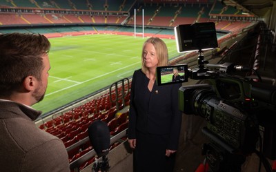 130426 - Welsh Rugby Union EGM - WRU President, Abi Tierney, speaks to the media after the Extraordinary General Meeting held at the Principality Stadium