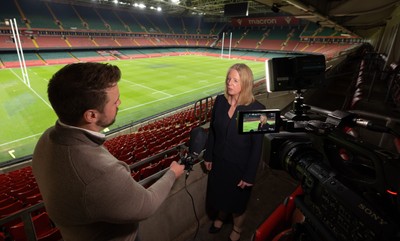 130426 - Welsh Rugby Union EGM - WRU President, Abi Tierney, speaks to the media after the Extraordinary General Meeting held at the Principality Stadium