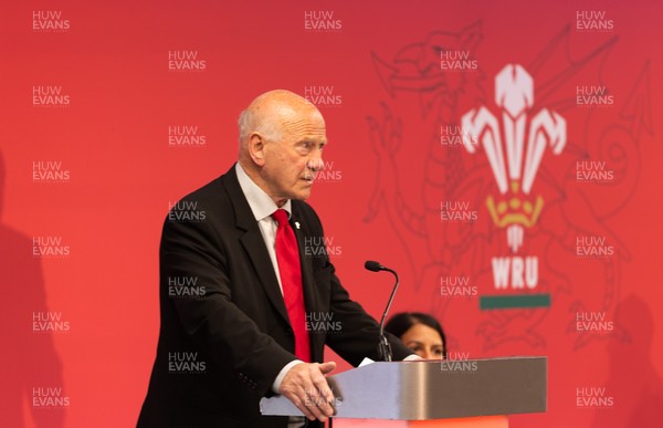 130426 - Welsh Rugby Union EGM - Terry Cobner, WRU President, during the Extraordinary General Meeting held at the Principality Stadium
