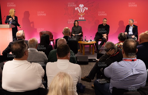 130426 - Welsh Rugby Union EGM - Abi Tierney, WRU Group Chief Executive Officer, Lydia Stirling, WRU Chief People Officer, Dave Reddin, WRU Director of Rugby and Elite Performance and Geraint John, WRU Community Director take questions during the Extraordinary General Meeting held at the Principality Stadium