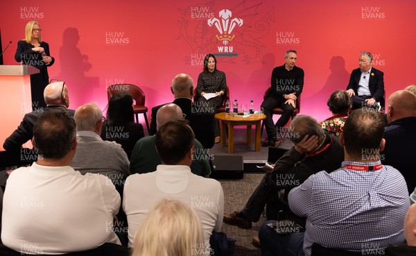 130426 - Welsh Rugby Union EGM - Abi Tierney, WRU Group Chief Executive Officer, Lydia Stirling, WRU Chief People Officer, Dave Reddin, WRU Director of Rugby and Elite Performance and Geraint John, WRU Community Director take questions during the Extraordinary General Meeting held at the Principality Stadium
