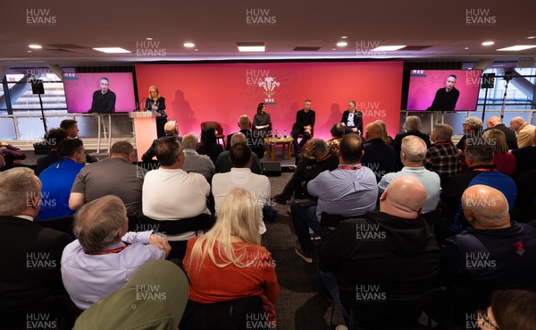 130426 - Welsh Rugby Union EGM - Abi Tierney, WRU Group Chief Executive Officer, Lydia Stirling, WRU Chief People Officer, Dave Reddin, WRU Director of Rugby and Elite Performance and Geraint John, WRU Community Director take questions during the Extraordinary General Meeting held at the Principality Stadium