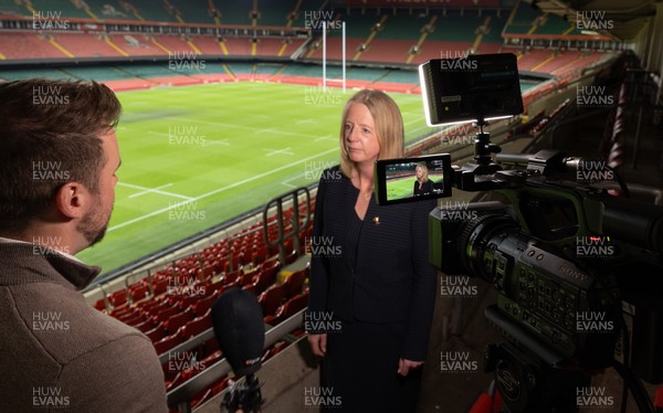 130426 - Welsh Rugby Union EGM - WRU President, Abi Tierney, speaks to the media after the Extraordinary General Meeting held at the Principality Stadium