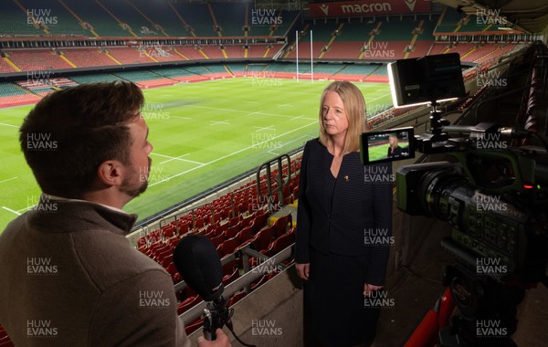 130426 - Welsh Rugby Union EGM - WRU President, Abi Tierney, speaks to the media after the Extraordinary General Meeting held at the Principality Stadium