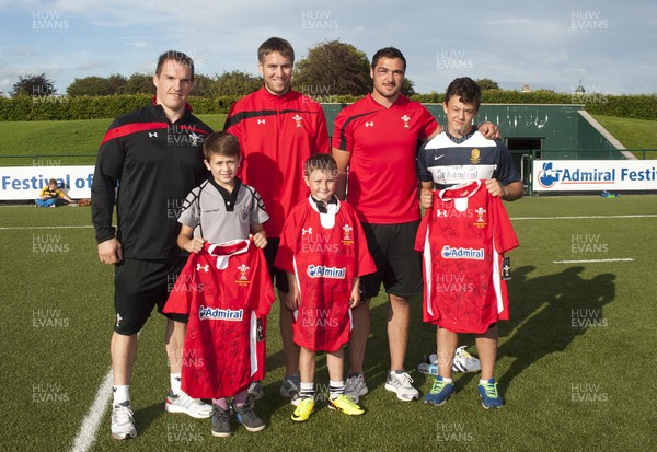 190813 - WRU - Admiral Festival of Rugby -Gethin Jenkins, Ryan Jones and Andries Pretorius with the competition winners