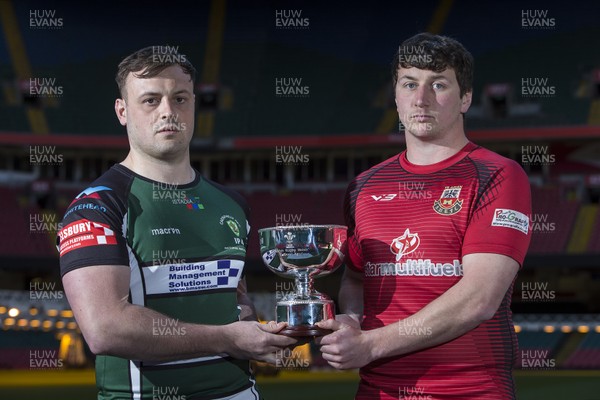 120417 - WRU Finals Day Media Preview - Bowl - Caerphilly's Gareth England and Amman United's Sean Mangan