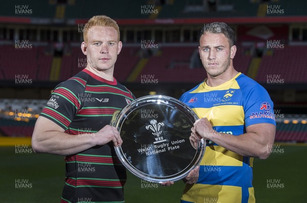 120417 - WRU Finals Day Media Preview - Plate - Ystalyfera's Steffan Jones and Penallta's Ross Morgan