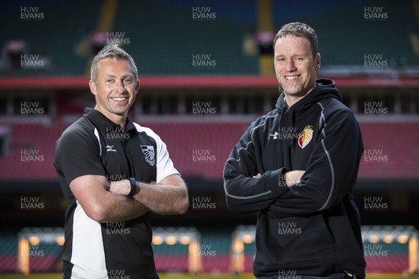 120417 - WRU Finals Day Media Preview - Pontypridd Coach Gareth Wyatt and RGC 1404's Coach Mark Jones