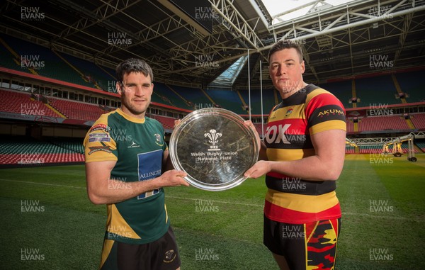 250418 - WRU National Finals Day Photocall - Ifan Jones, left, of Nant Conwy, and Luke Rees of Brynmawr who will meet in the WRU National Plate Final on the 29th of April 2018