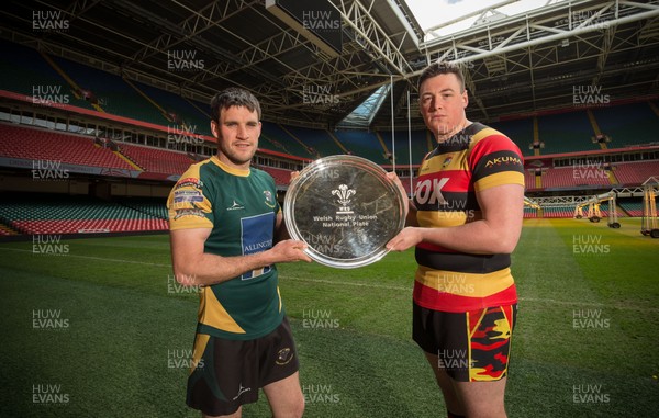 250418 - WRU National Finals Day Photocall - Ifan Jones, left, of Nant Conwy, and Luke Rees of Brynmawr who will meet in the WRU National Plate Final on the 29th of April 2018