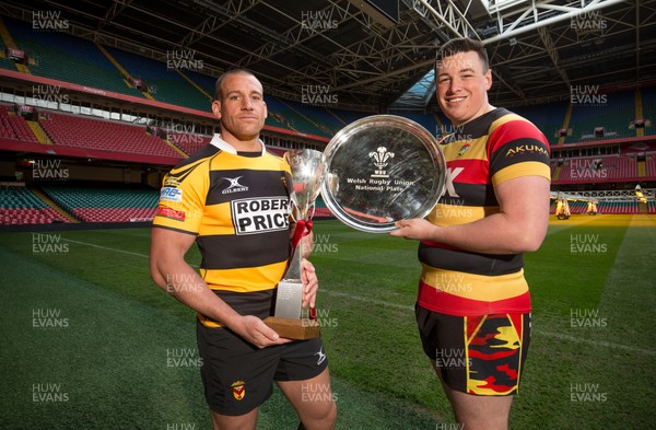 250418 - WRU National Finals Day Photocall - Rhys Jenkins of Newport and Luke Rees of Brynmawr who are looking to win the Natioanl Cup Final and National Plate Final respectively during the National Finals Day at the Principality Stadium on the 29th April 2018