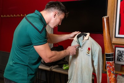 300926 - National Sporting Heritage Day WRU - Picture shows Josh Adams (left) at the WRU National Sporting Heritage Day Event at the Principality Stadium in Cardiff, Wales