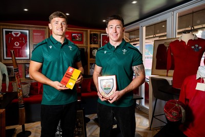 300926 - National Sporting Heritage Day WRU - Picture shows Alex Mann (left) and Josh Adams at the WRU National Sporting Heritage Day Event at the Principality Stadium in Cardiff, Wales