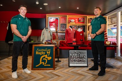 300926 - National Sporting Heritage Day WRU - Picture shows Josh Adams (left) and Alex Mann at the WRU National Sporting Heritage Day Event at the Principality Stadium in Cardiff, Wales
