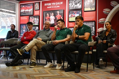 300926 - National Sporting Heritage Day WRU - Picture shows Josh Adams and Alex Mann at the WRU National Sporting Heritage Day Event at the Principality Stadium in Cardiff, Wales